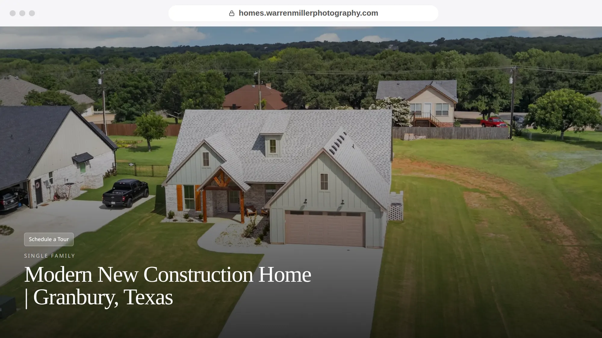 Property website for a Granbury Texas listing shown in a web browser