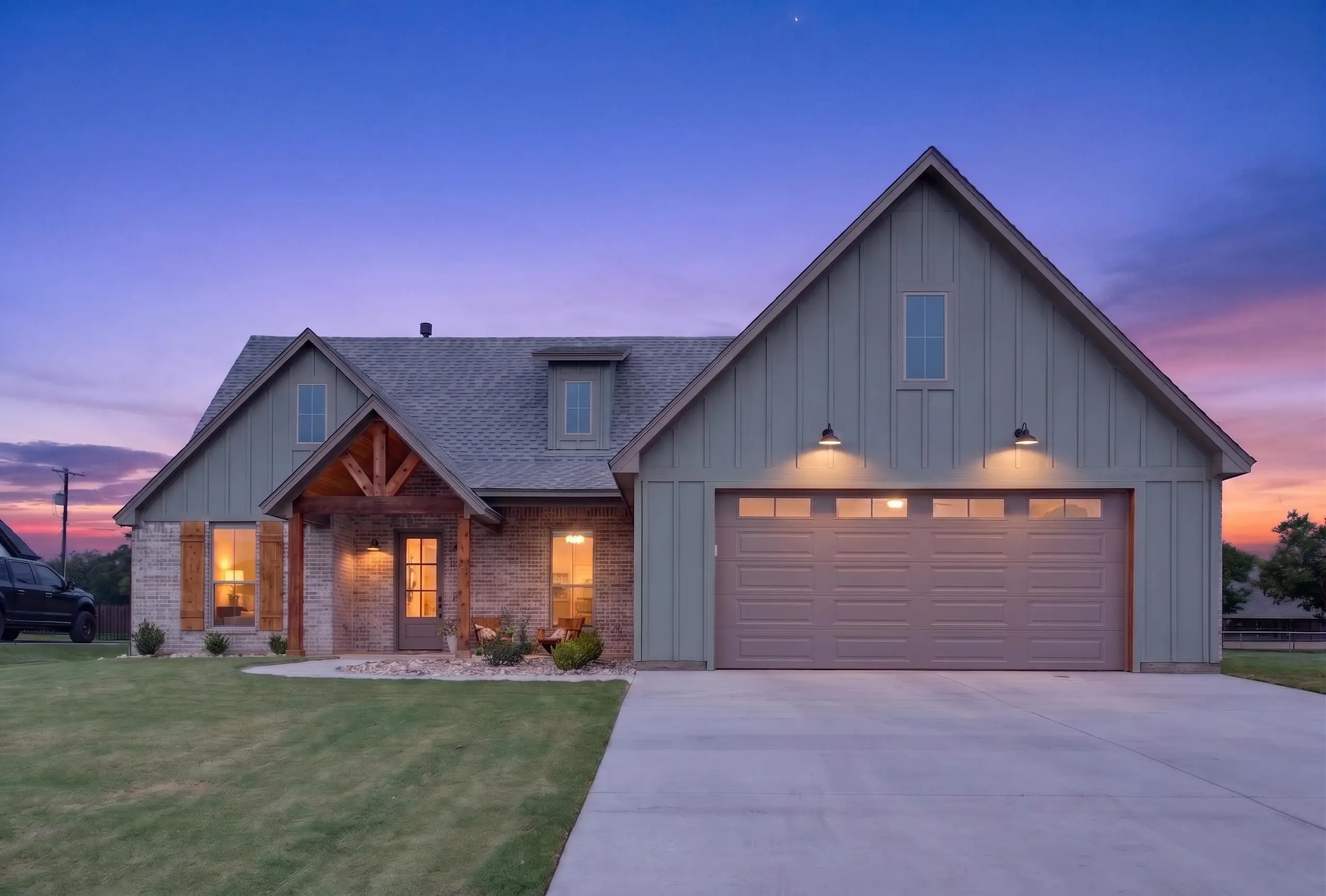 Twilight-style exterior real estate photo edit